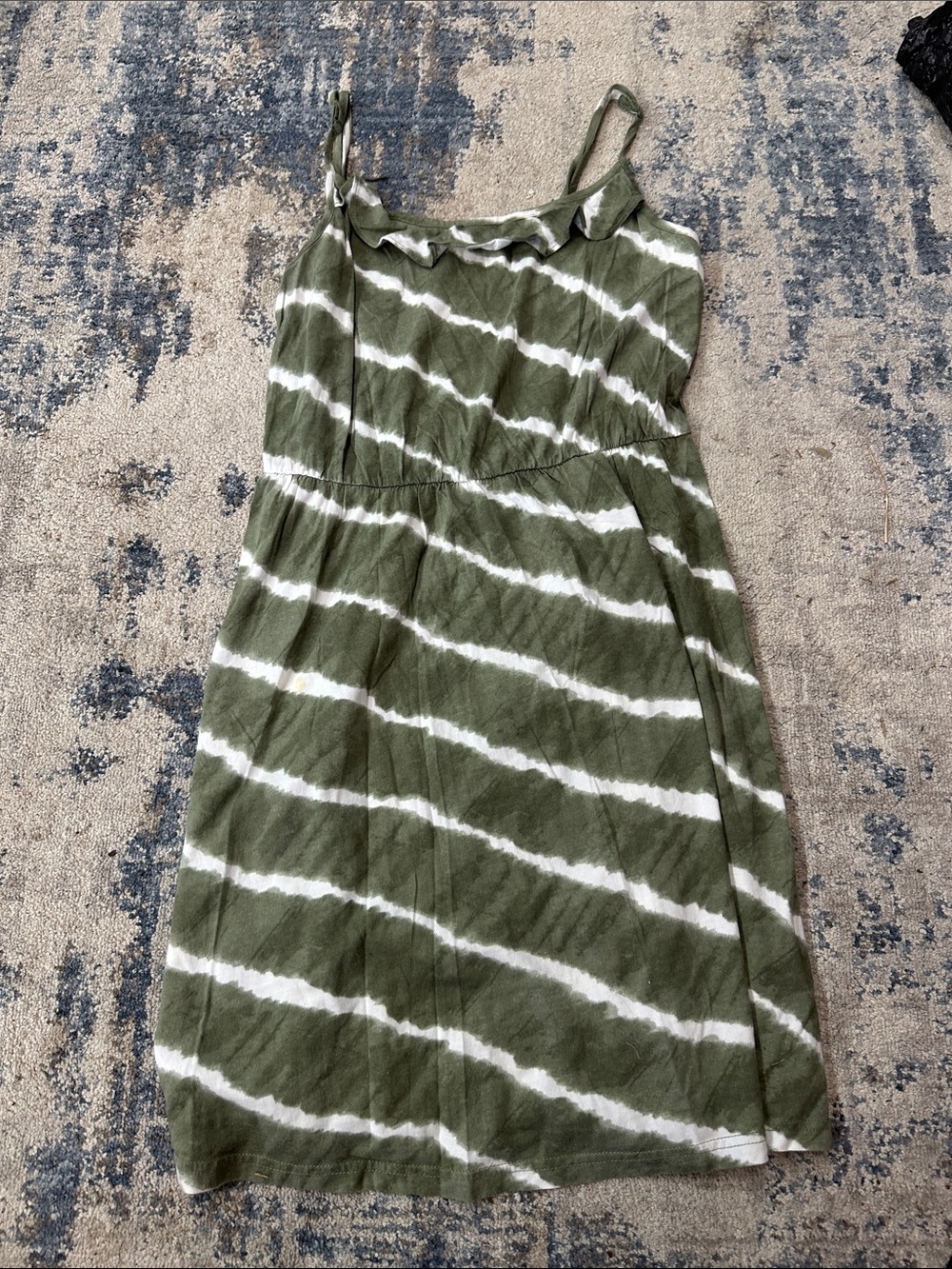 LOFT Olive and White Striped Tie-Dye Sundress